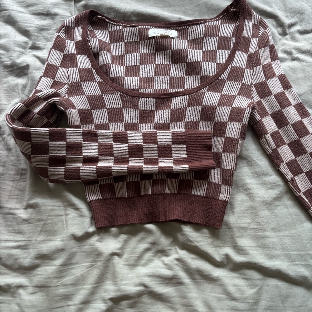PacSun Brown and Cream Crew Neck Sweater